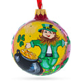 Lucky Leprechaun & Pot of Gold Glass Christmas Ornament 4 Inches