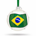 Flag of Brazil Glass Ball Christmas Ornament 3.25 Inches