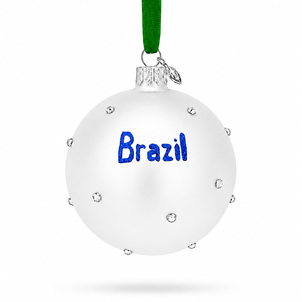 Flag of Brazil Glass Ball Christmas Ornament 3.25 Inches