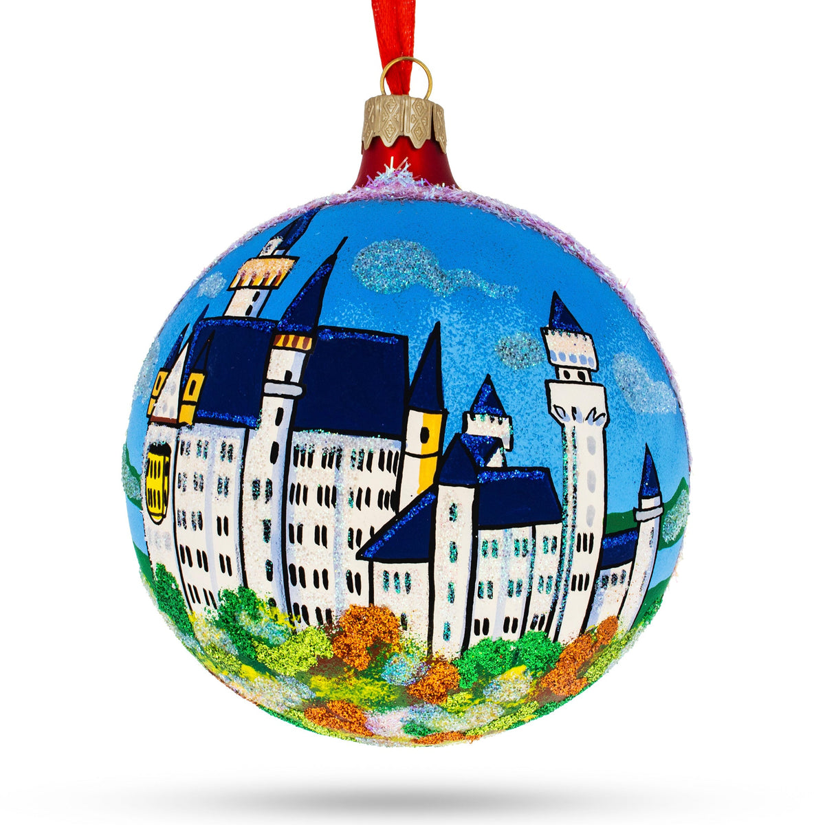 Neuschwanstein Castle, Fussen, Germany Glass Ball Christmas Ornament 4 Inches