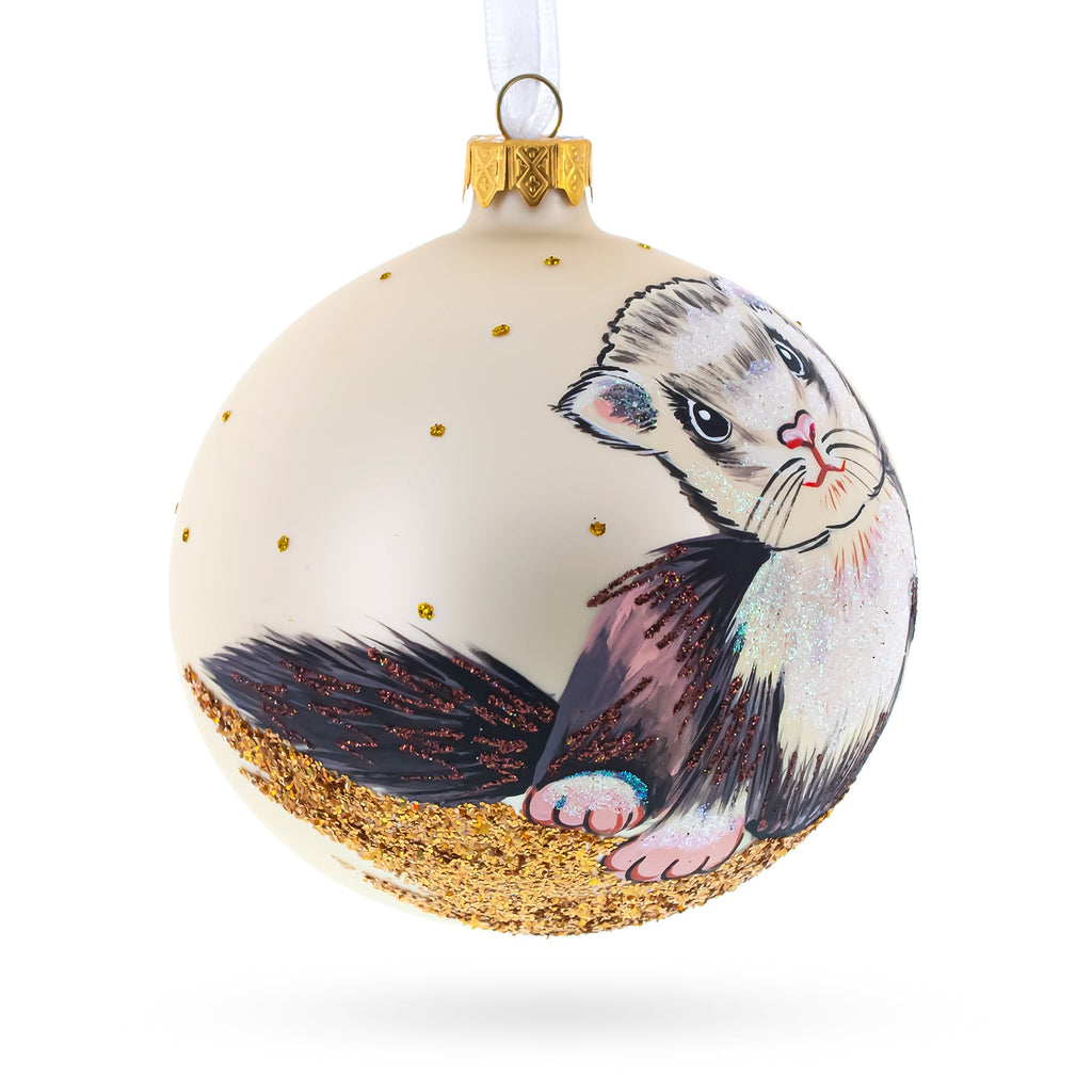Ferret Glass Ball Christmas Ornament 4 Inches