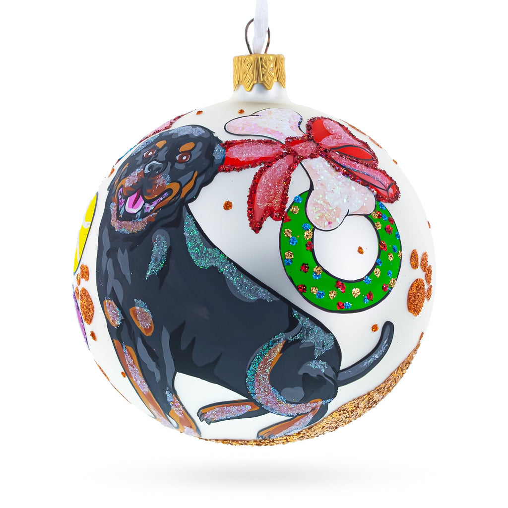Rottweiler Gifts Glass Ball Christmas Ornaments 4 Inches