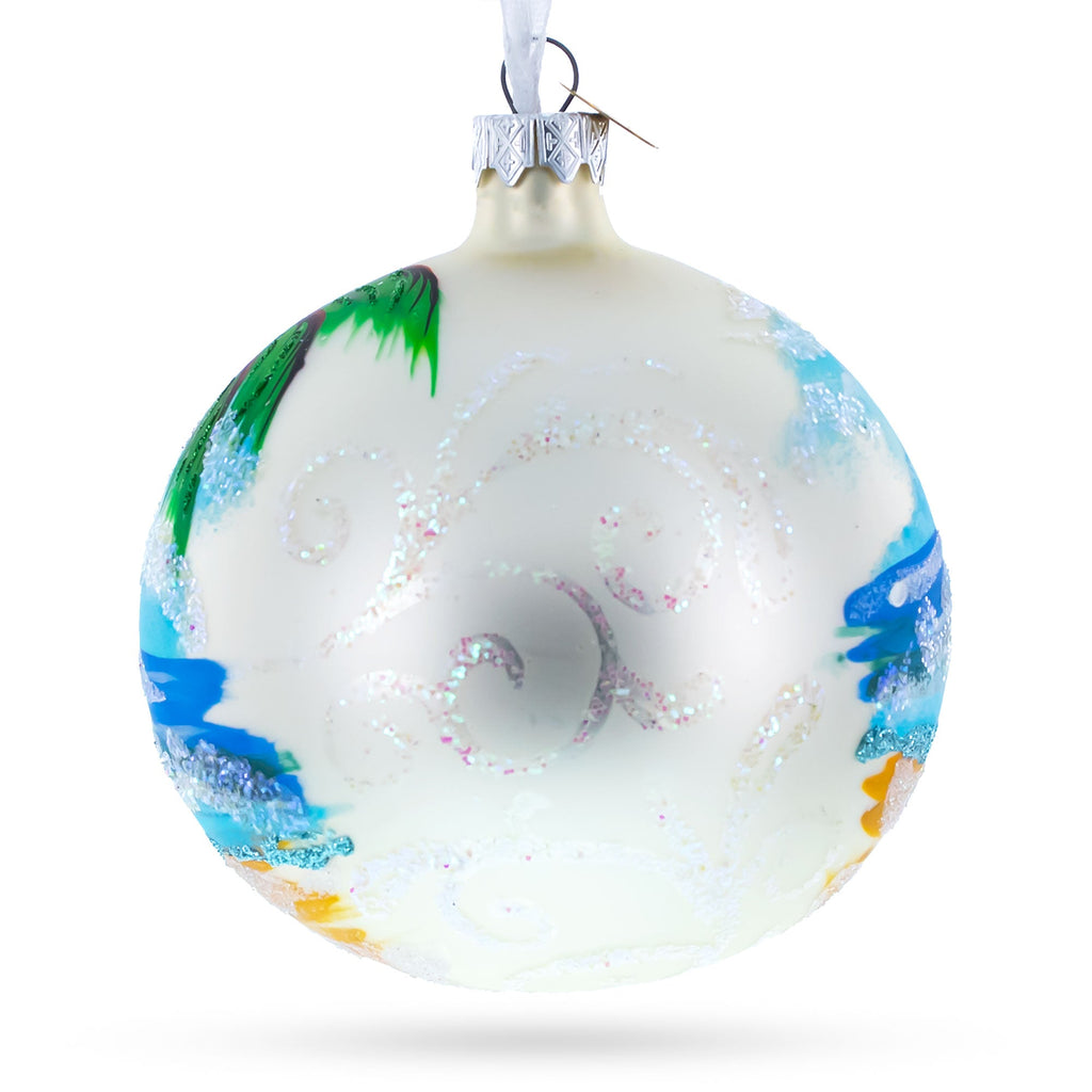Santa Hat Relaxing at Beach Glass Ball Christmas Ornament 4 Inches