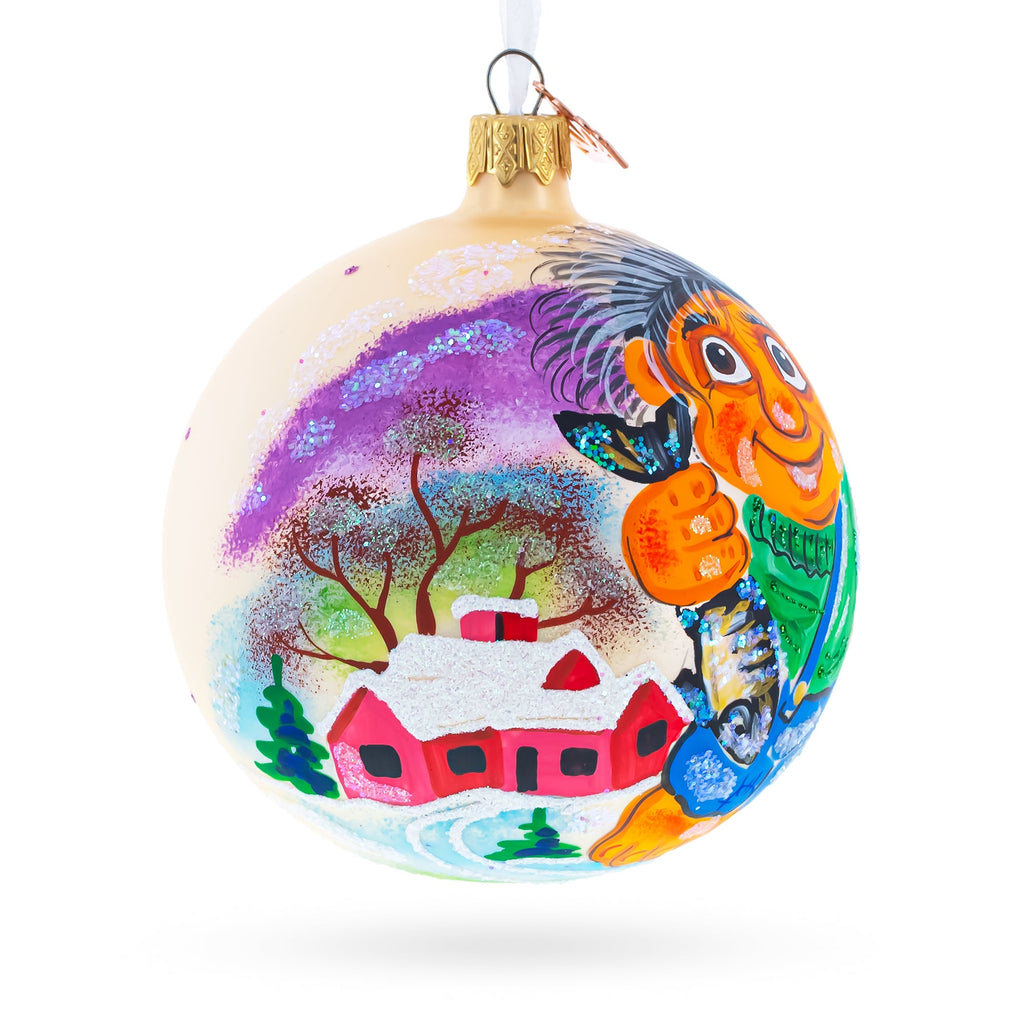 Troll the Fisherman Glass Ball Christmas Ornament 4 Inches