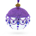 Glittered Purple Top Glass Ball Christmas Ornament 3.25 Inches