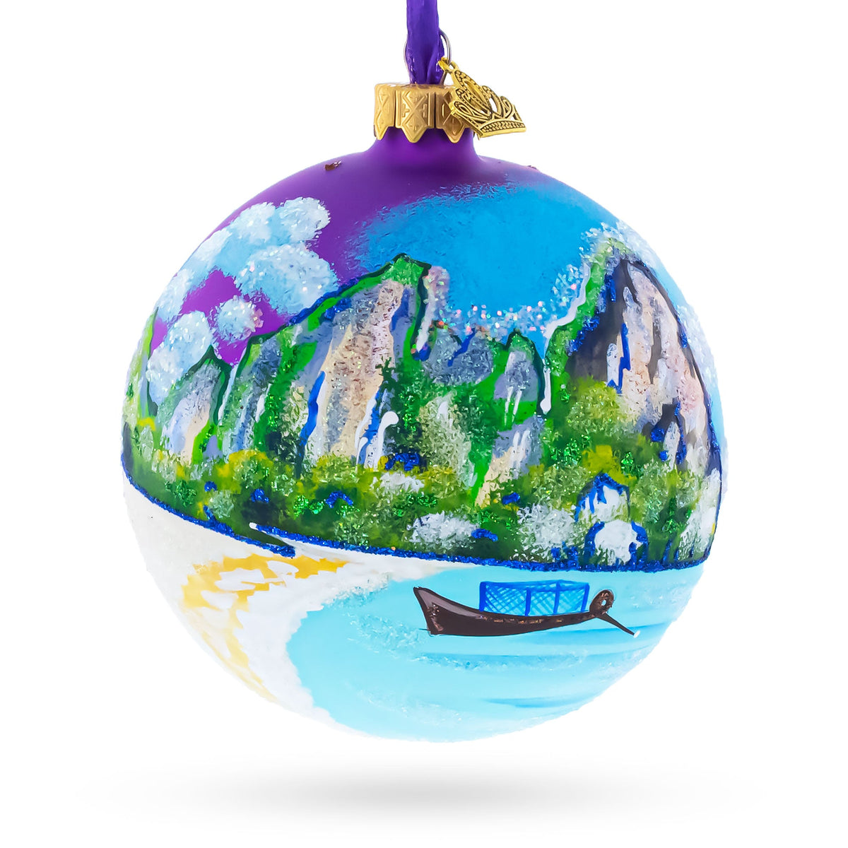 Thailand Beach Glass Ball Christmas Ornament 4 Inches