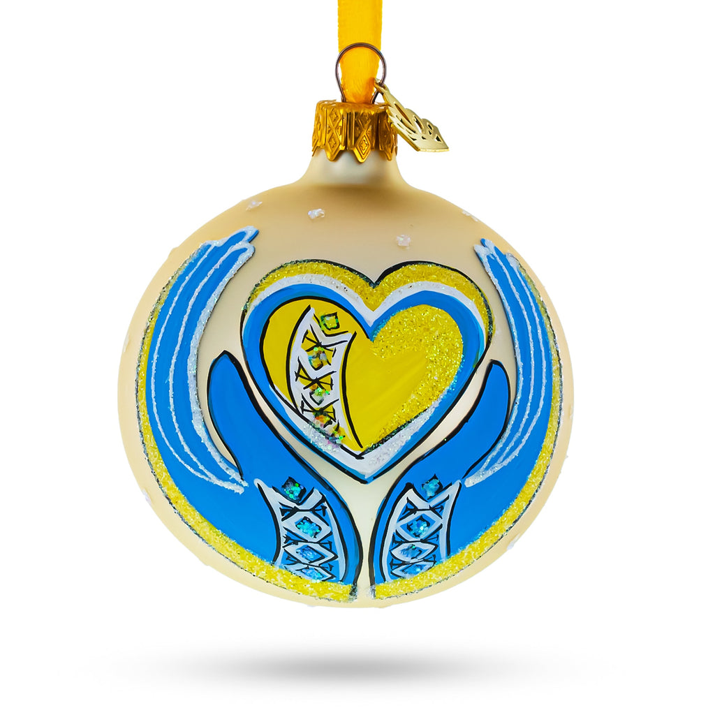 Ukraine in my Heart Glass Ball Christmas Ornament 3.25 Inches