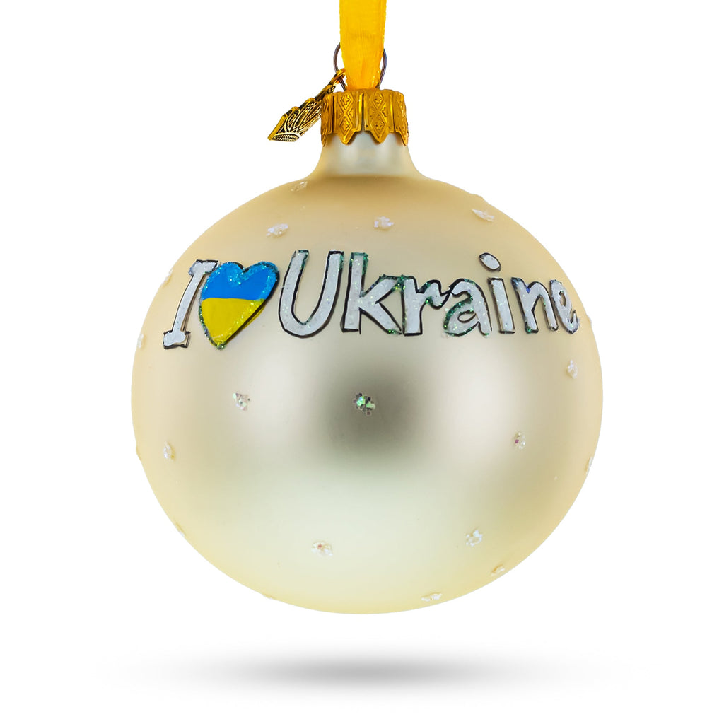Ukraine in my Heart Glass Ball Christmas Ornament 3.25 Inches