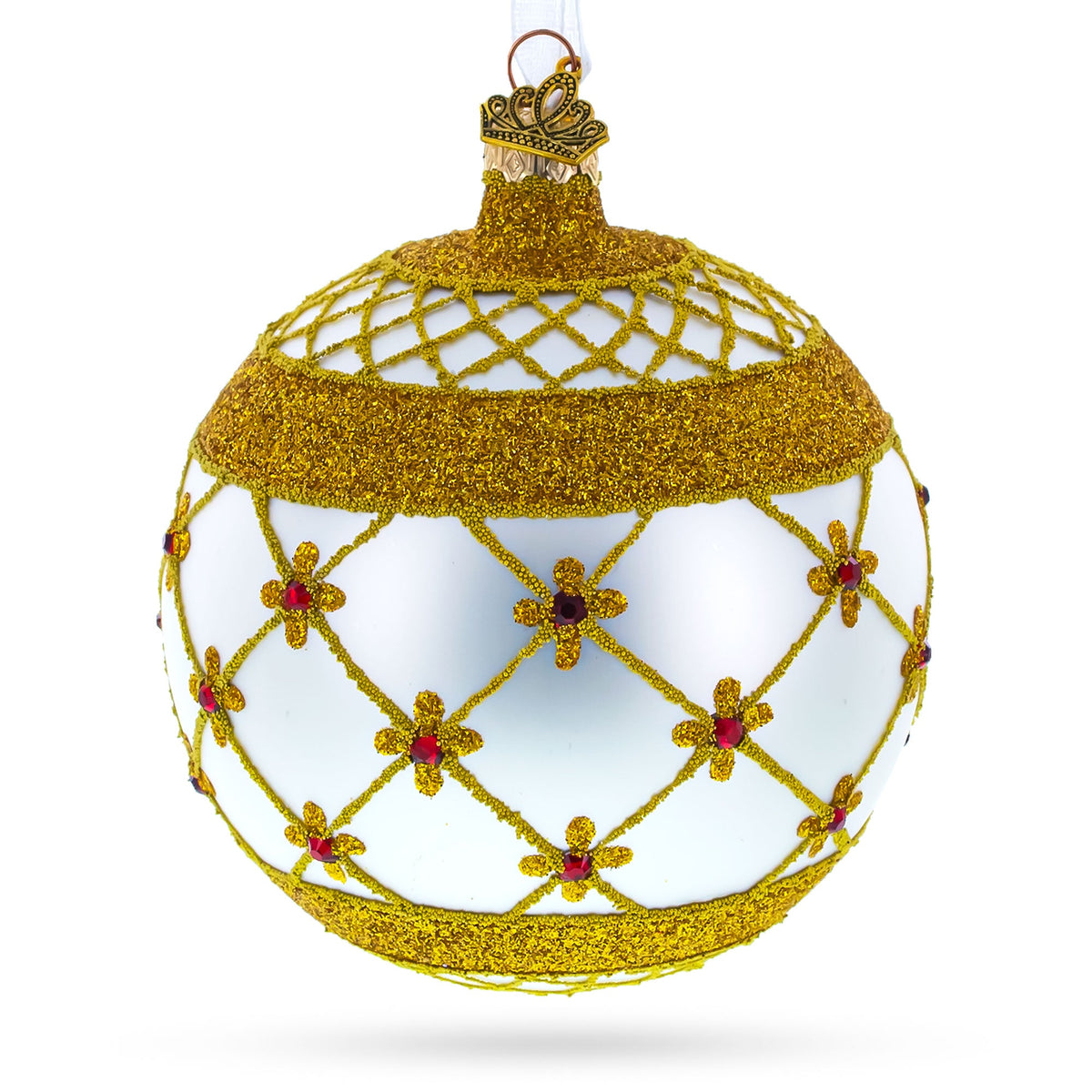 Red Jewels Silver Glass Ball Christmas Ornament
