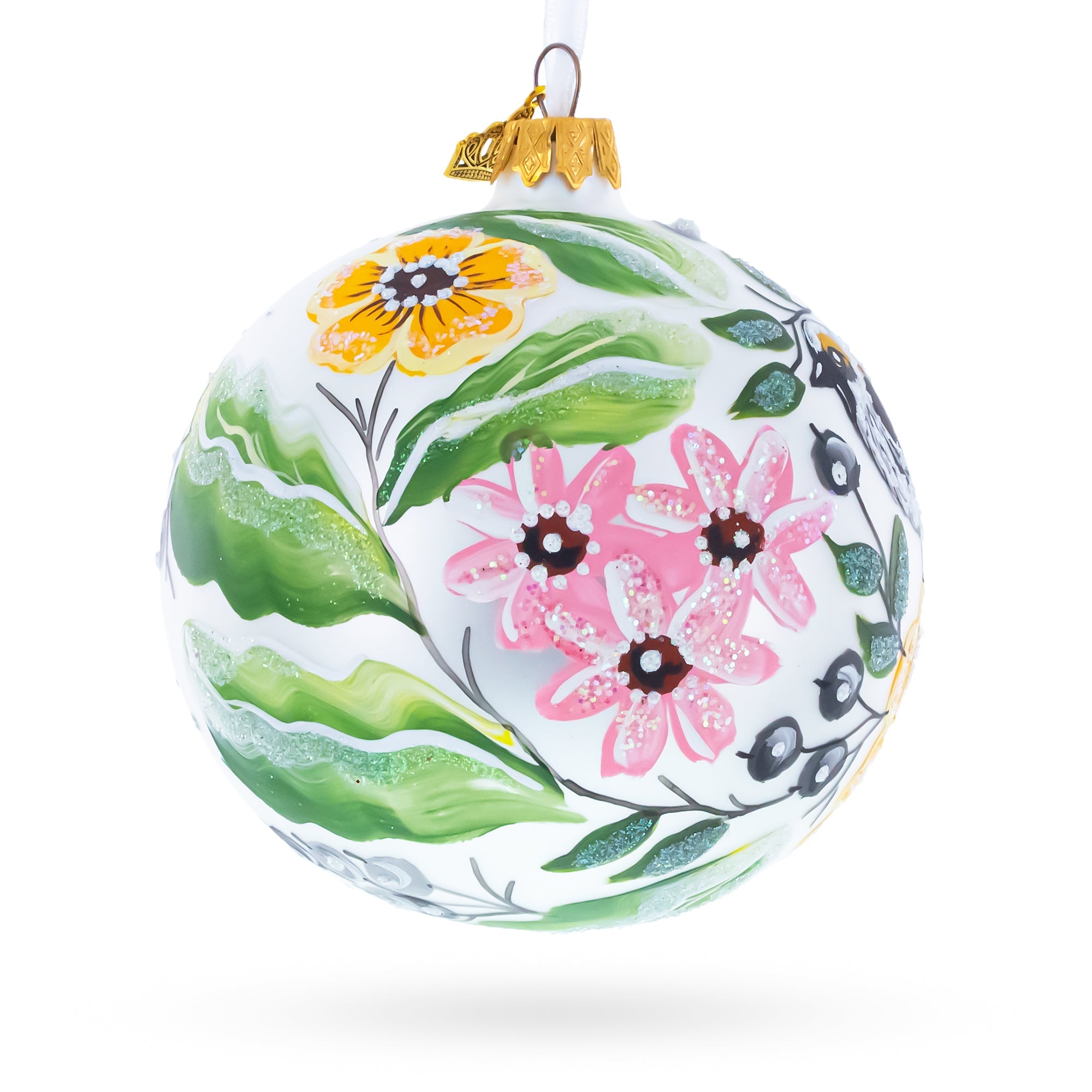 Birds Singing Extravaganza Glass Ball Christmas Ornament 4 Inches