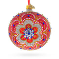Baroque Filigree with Gemstones on Red Glass Ball Christmas Ornament 4 Inches