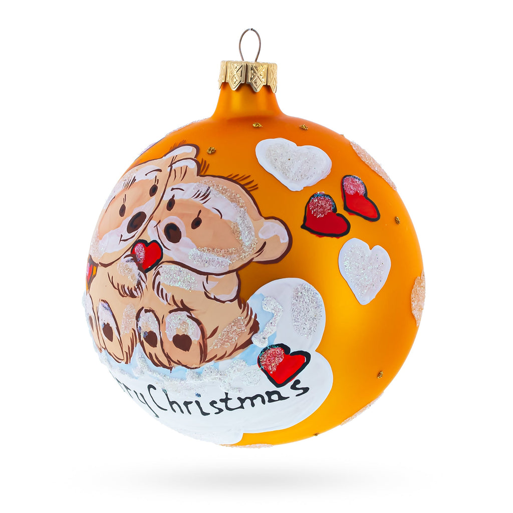 Merry Christmas from Two Bears in Love Glass Ball Christmas Ornament 4 Inches