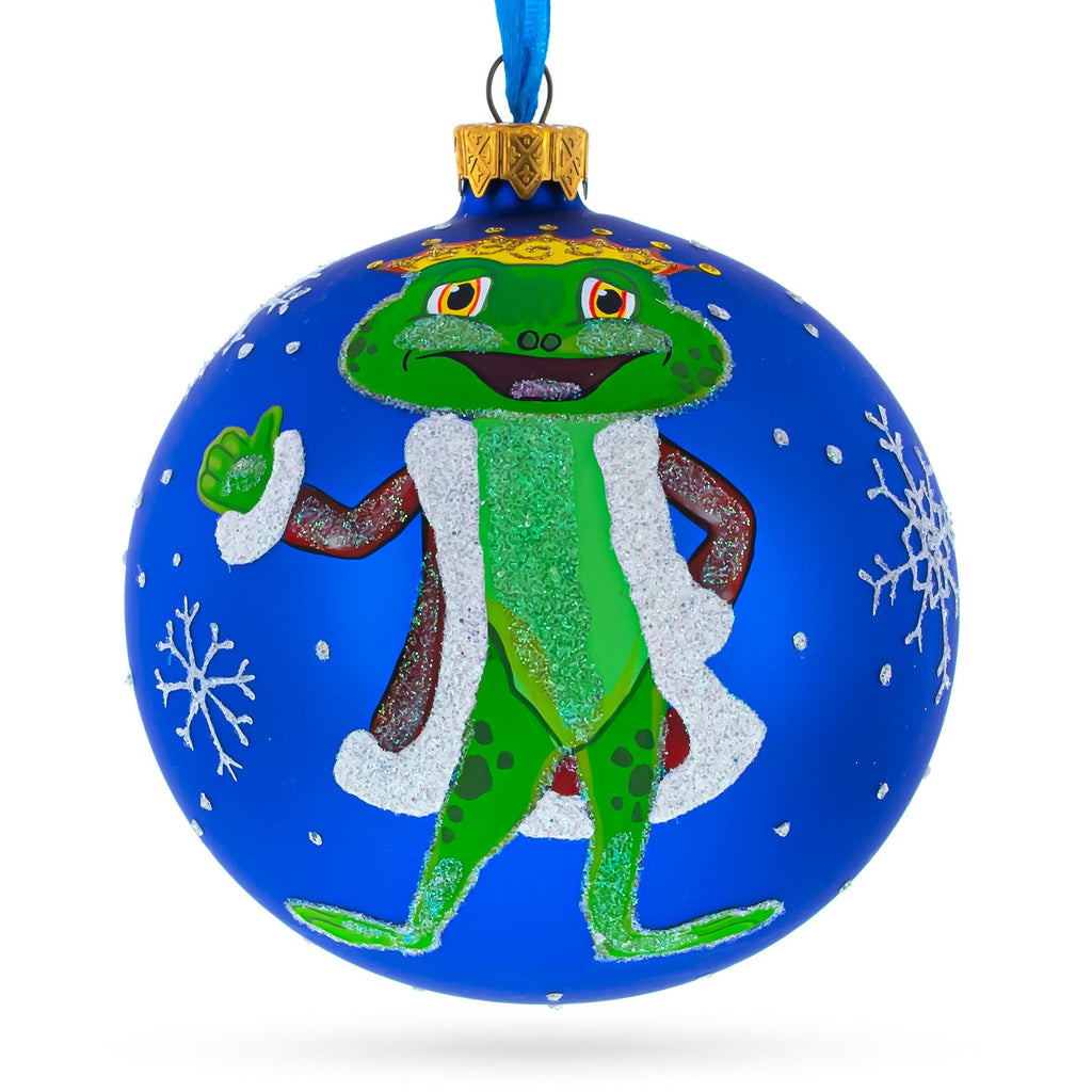 The Frog King Crowned in Splendor Hand-Glass Ball Christmas Ornament 4 Inches