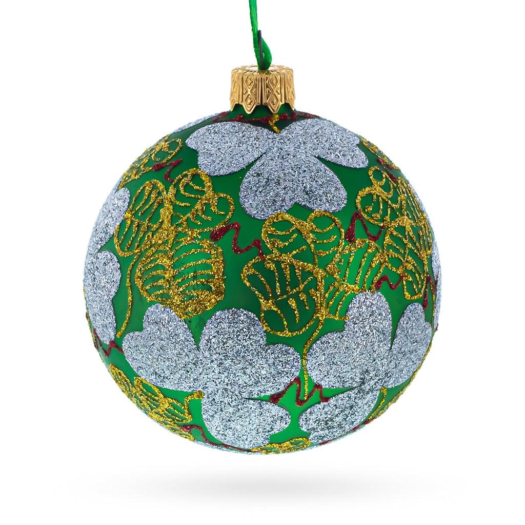 1902 Clover Leaf Royal Green Glass Christmas Ornament 3.25 Inches