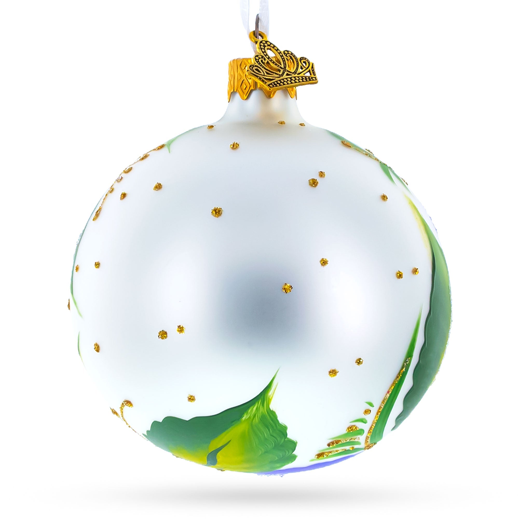 Purple Pansy Flowers Glass Christmas Ornament 3.25 Inches