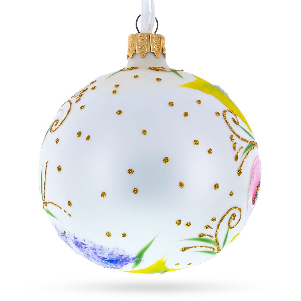 Exquisite Roses Glass Ball Christmas Ornament 3.25 Inches