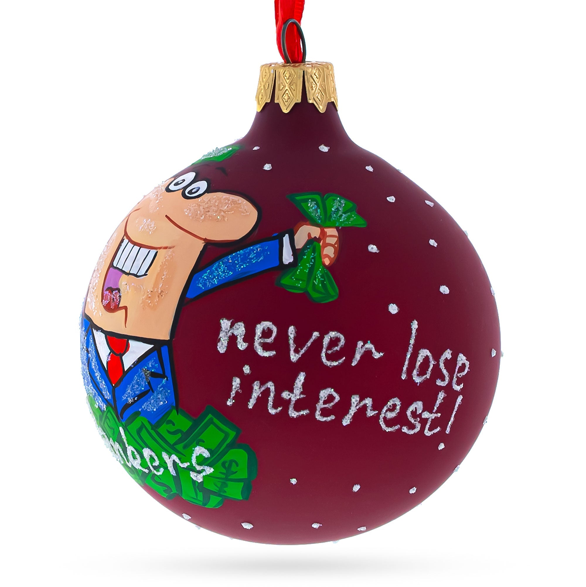 Happy Banker Glass Ball Christmas Ornament, 3.25 Inches