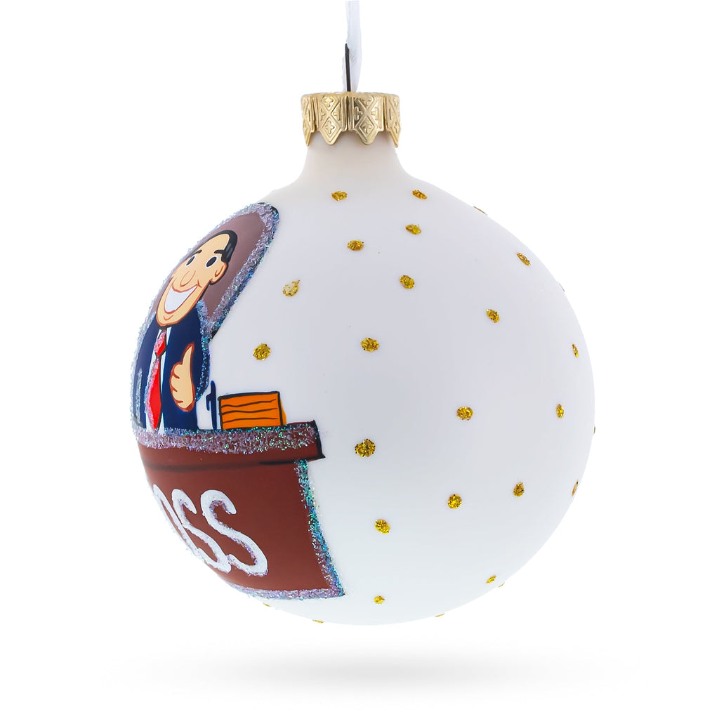 Cheerful Leader Glass Ball Boss Christmas Ornament 3.25 Inches