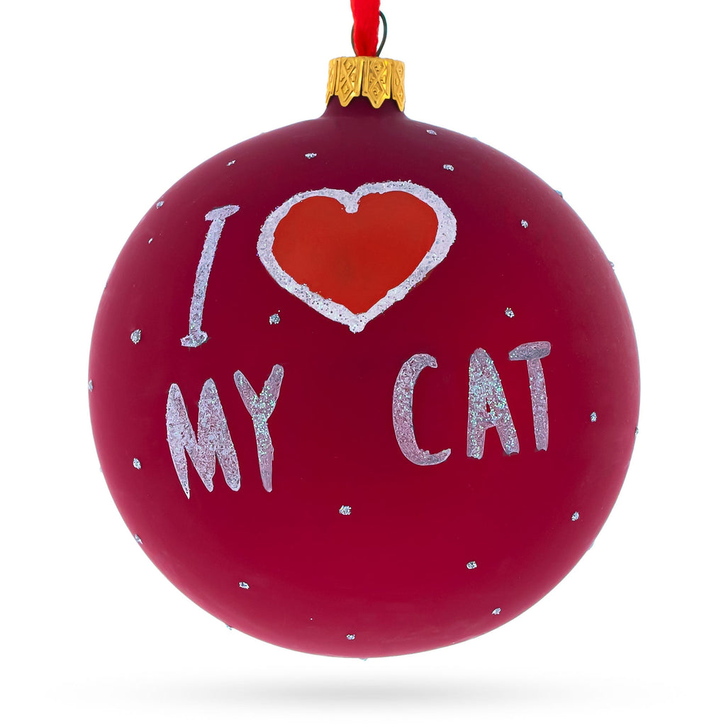Kitten with Green Yarn Glass Ball Christmas Ornament 4 Inches