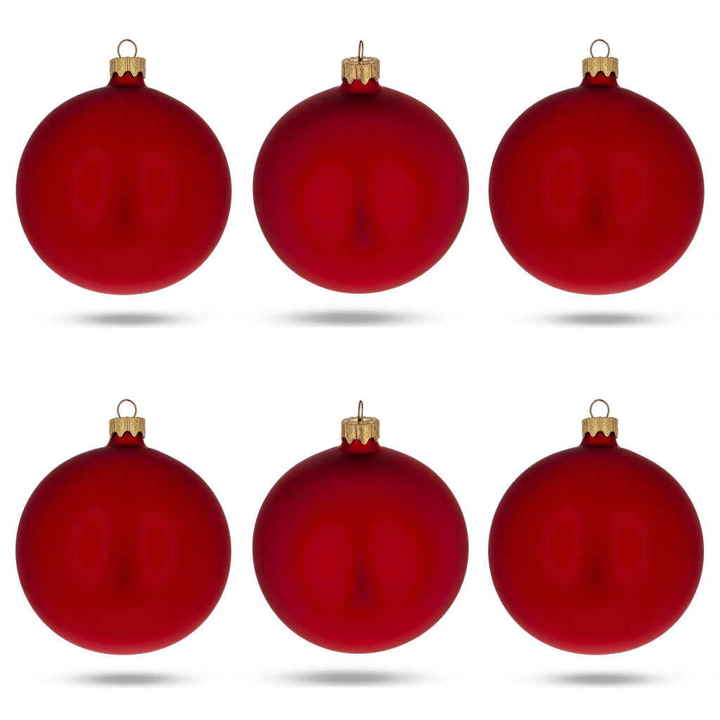 Set of 6 Matte Red Glass Ball Christmas Ornaments 3.25 Inches