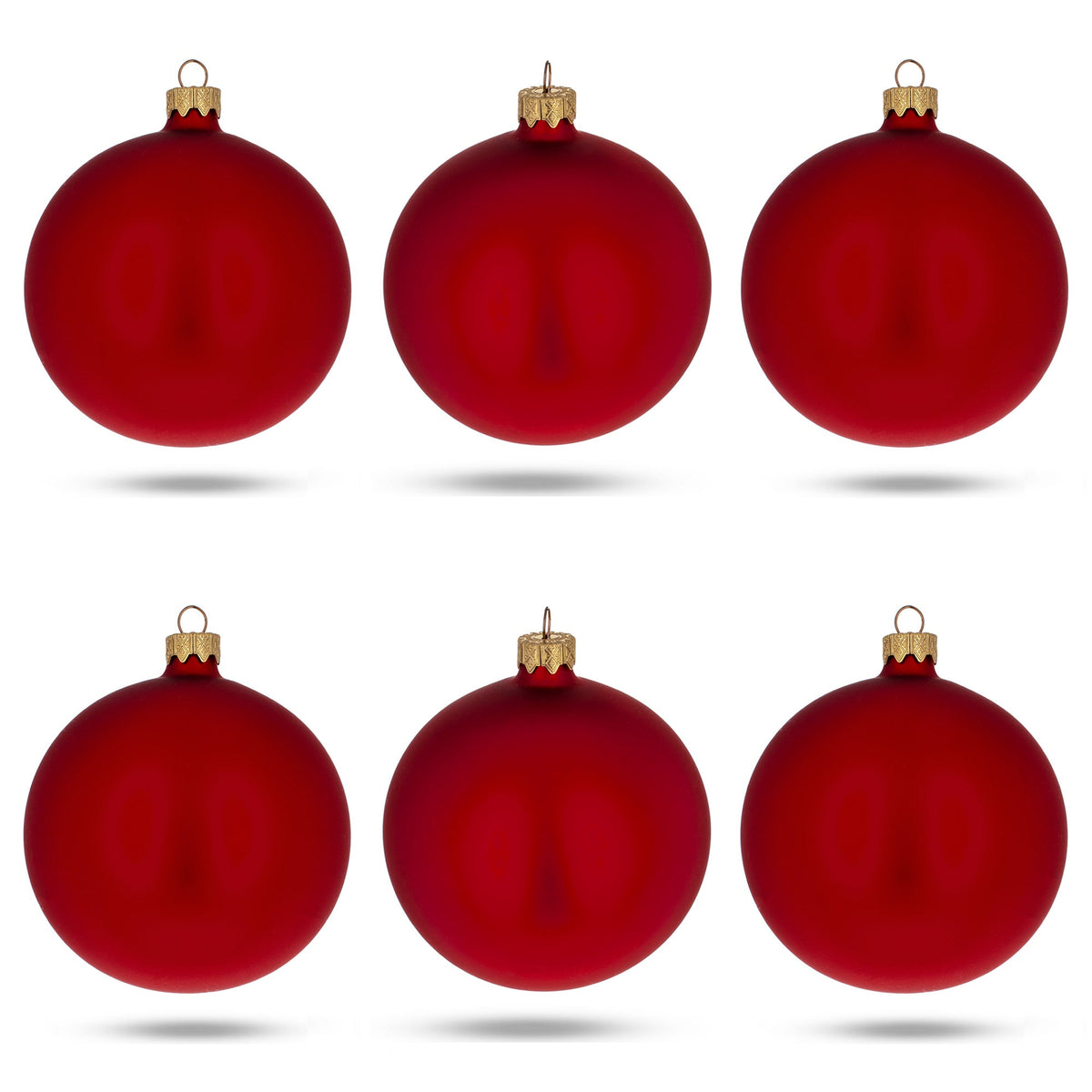 Set of 6 Matte Red Glass Ball Christmas Ornaments 3.25 Inches