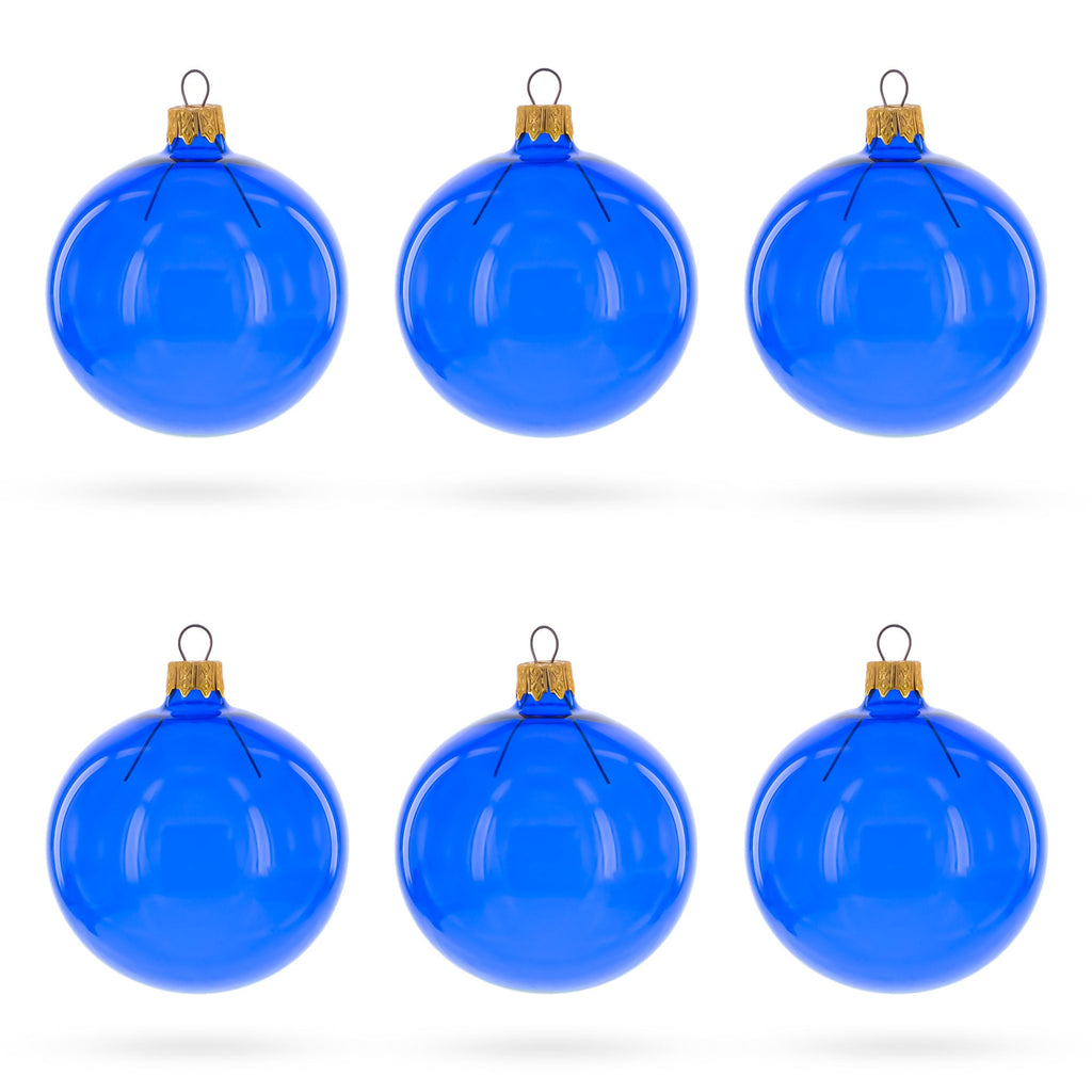 Set of 6 Translucent Glossy Blue Glass Ball Christmas Ornaments 3.25 Inches