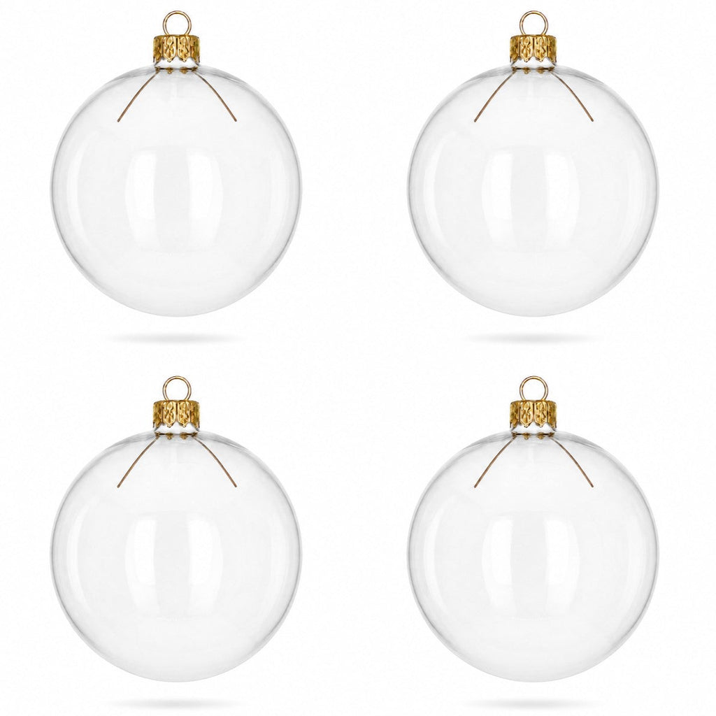 Set of 4 Clear Glass Ball Christmas Ornaments DIY Craft 4 Inches