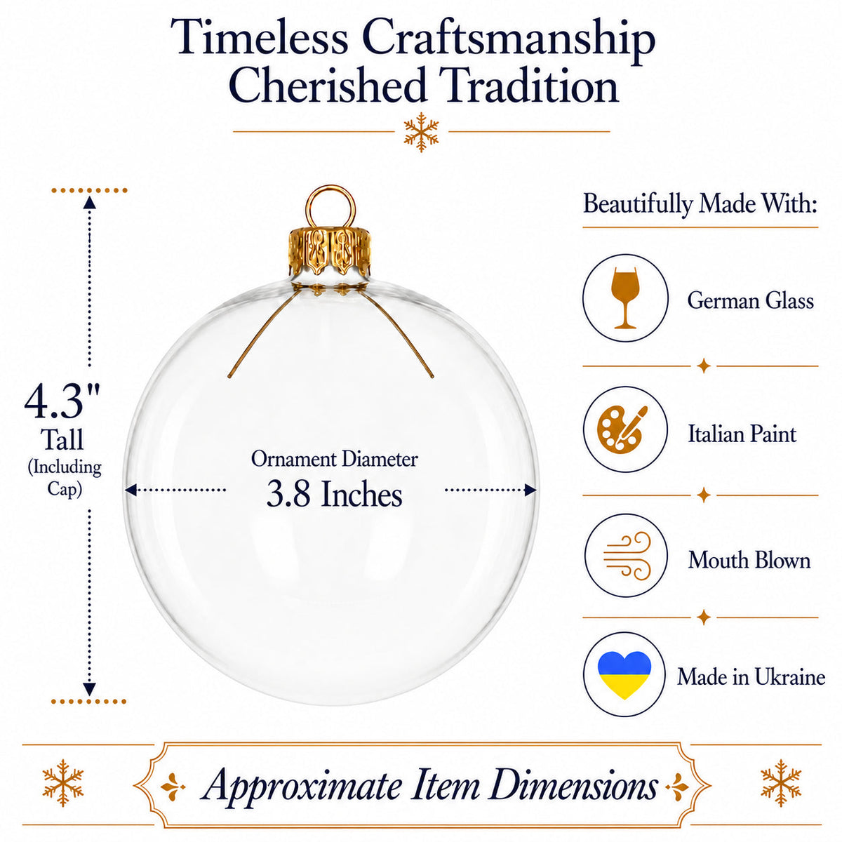 Set of 4 Clear Glass Ball Christmas Ornaments DIY Craft 4 Inches