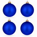 Set Of 4 Matte Blue Glass Ball Christmas Ornaments 4 Inches