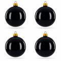 Set of 4 Glossy Black Glass Ball Christmas Ornaments 4 Inches