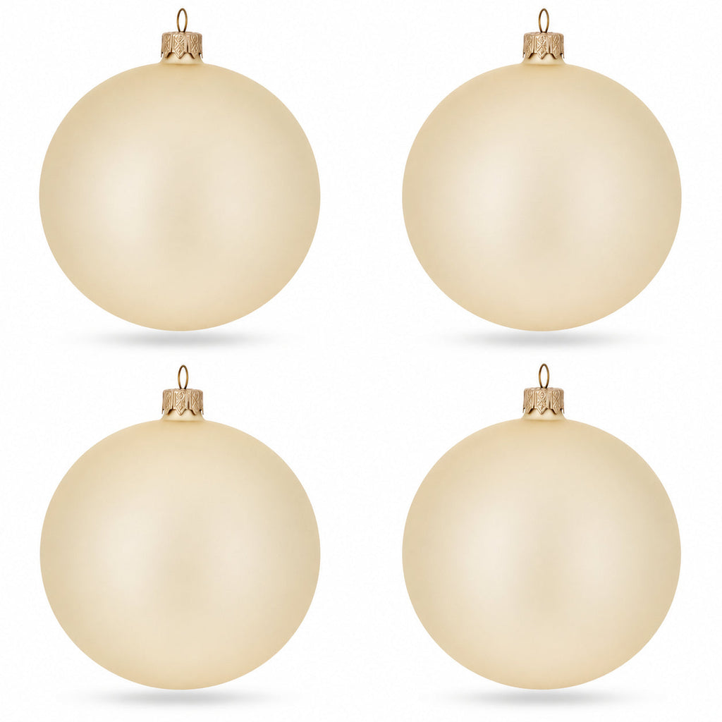 Set of 4 Beige Glass Ball Christmas Ornaments 4 Inches