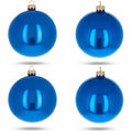 Set of 4 Glossy Blue Glass Ball Christmas Ornaments 4 Inches