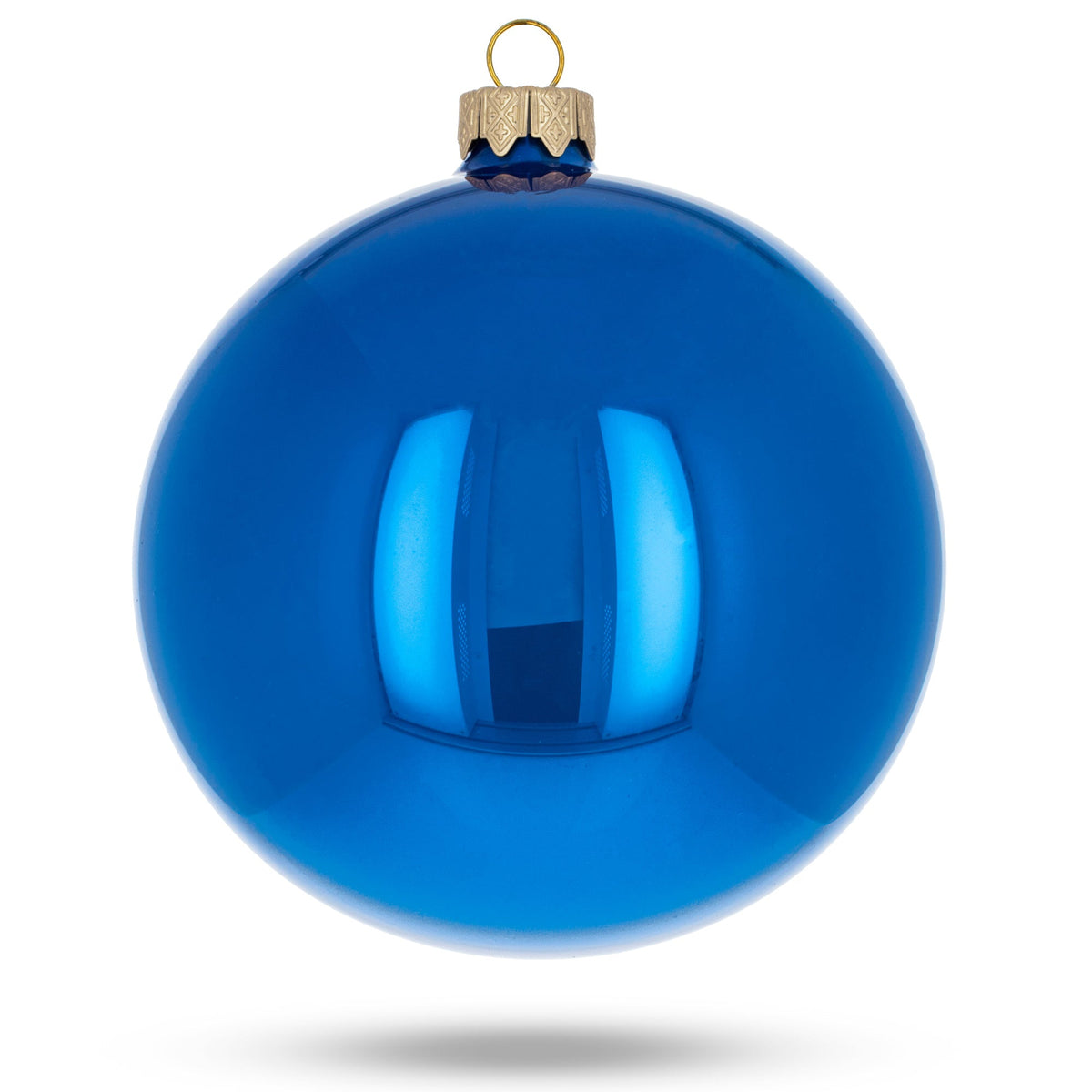 Set of 4 Glossy Blue Glass Ball Christmas Ornaments 4 Inches