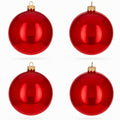 Set of 4 Glossy Red Glass Ball Christmas Ornaments 4 Inches