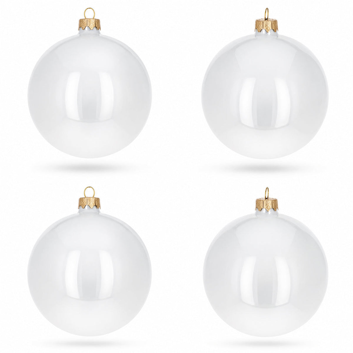 Set of 4 Glossy White Glass Ball Christmas Ornaments 4 Inches