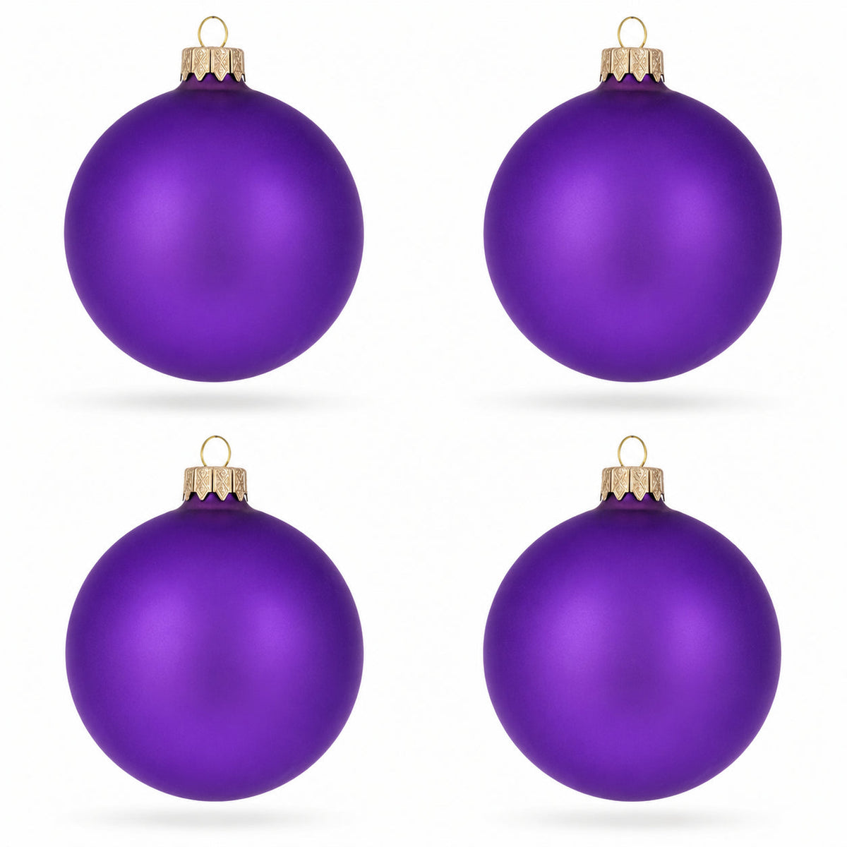 Set of 4 Matte Purple Glass Ball Christmas Ornaments 4 Inches