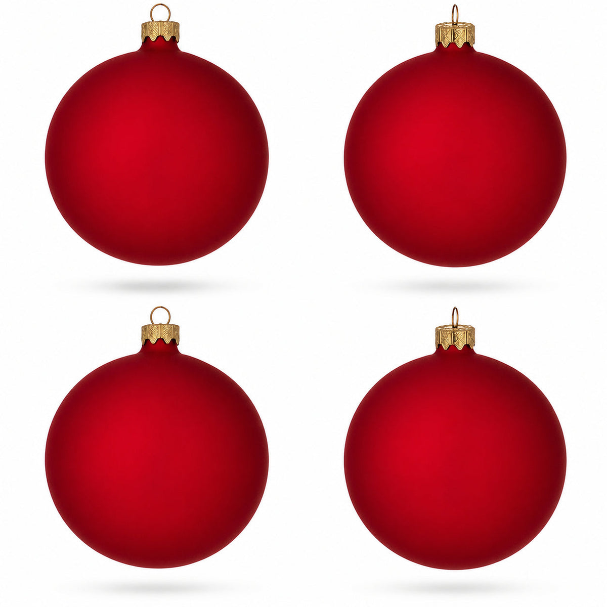 Set of 4 Red Matte Glass Ball Christmas Ornaments 4 Inches