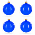 Set of 4 Translucent Glossy Blue Glass Ball Christmas Ornaments 4 Inches