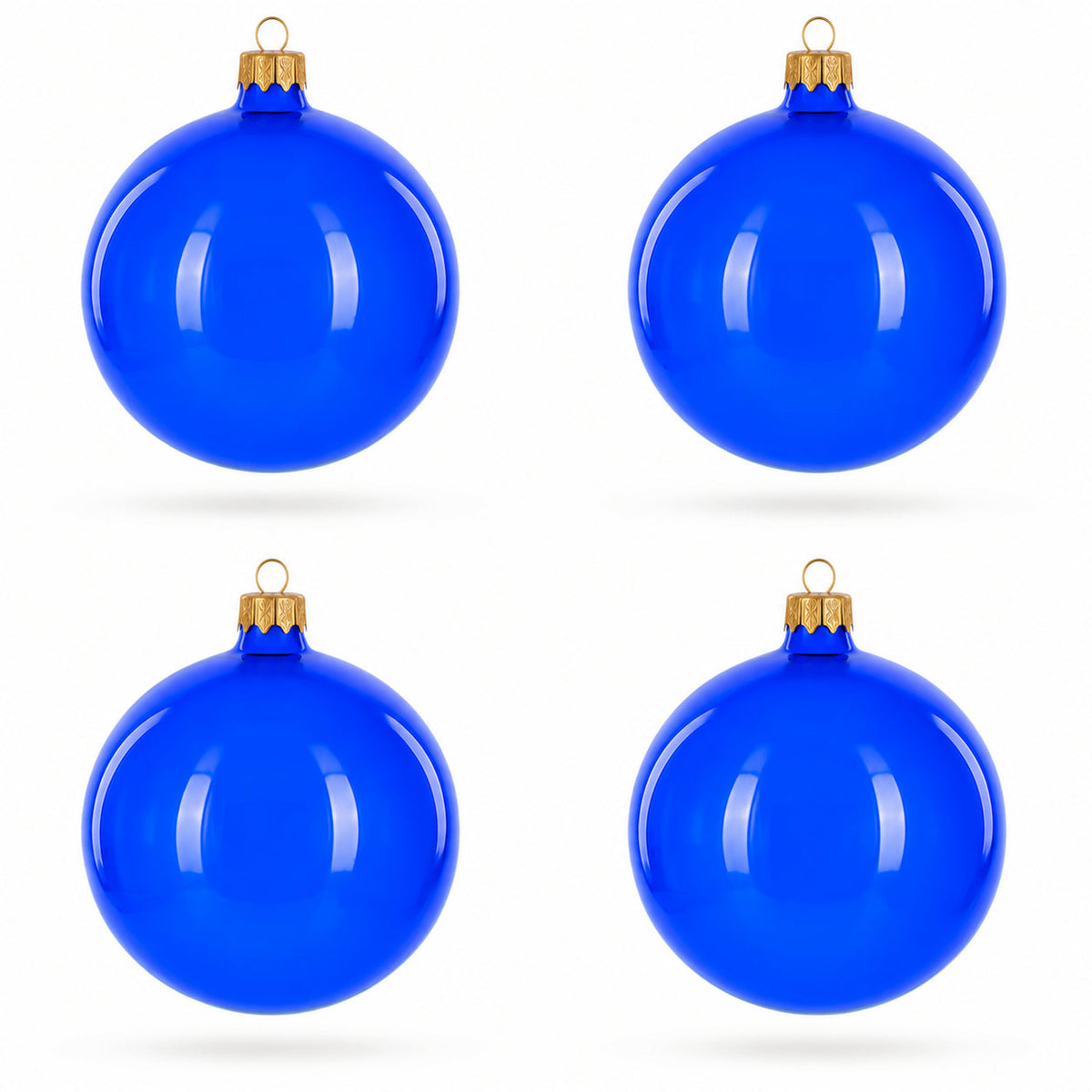 Set of 4 Translucent Glossy Blue Glass Ball Christmas Ornaments 4 Inches