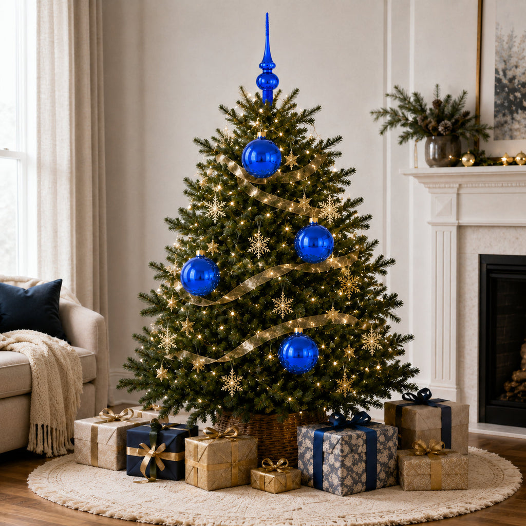 Set of 4 Translucent Glossy Blue Glass Ball Christmas Ornaments 4 Inches