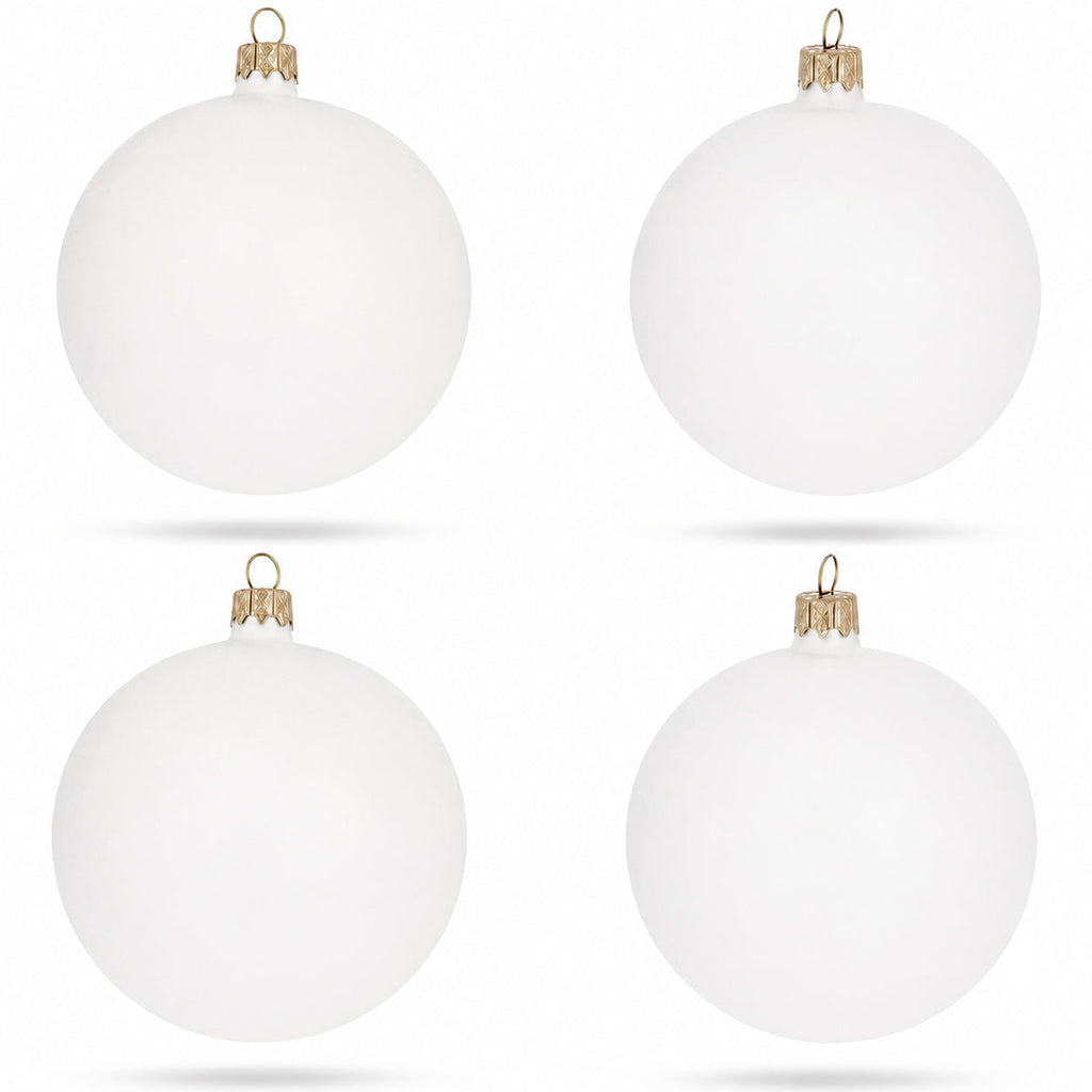 Set of 4 Matte White Glass Ball Christmas Ornaments 4 Inches