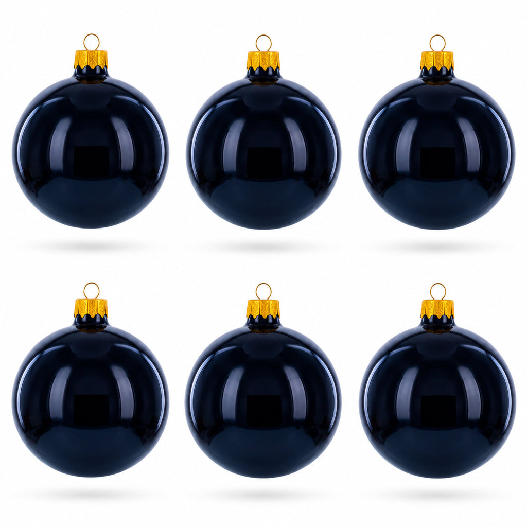 Black Glossy Glass Ball Christmas Ornament 3.25 Inches
