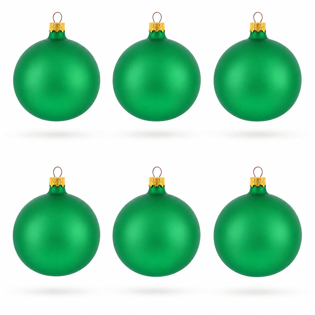 Set of 6 Matte Green Glass Ball Christmas Ornaments 3.25 Inches
