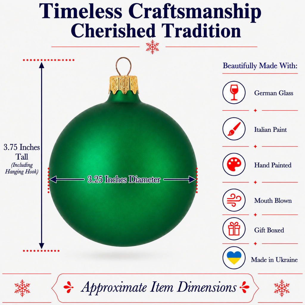 Set of 6 Matte Green Glass Ball Christmas Ornaments 3.25 Inches