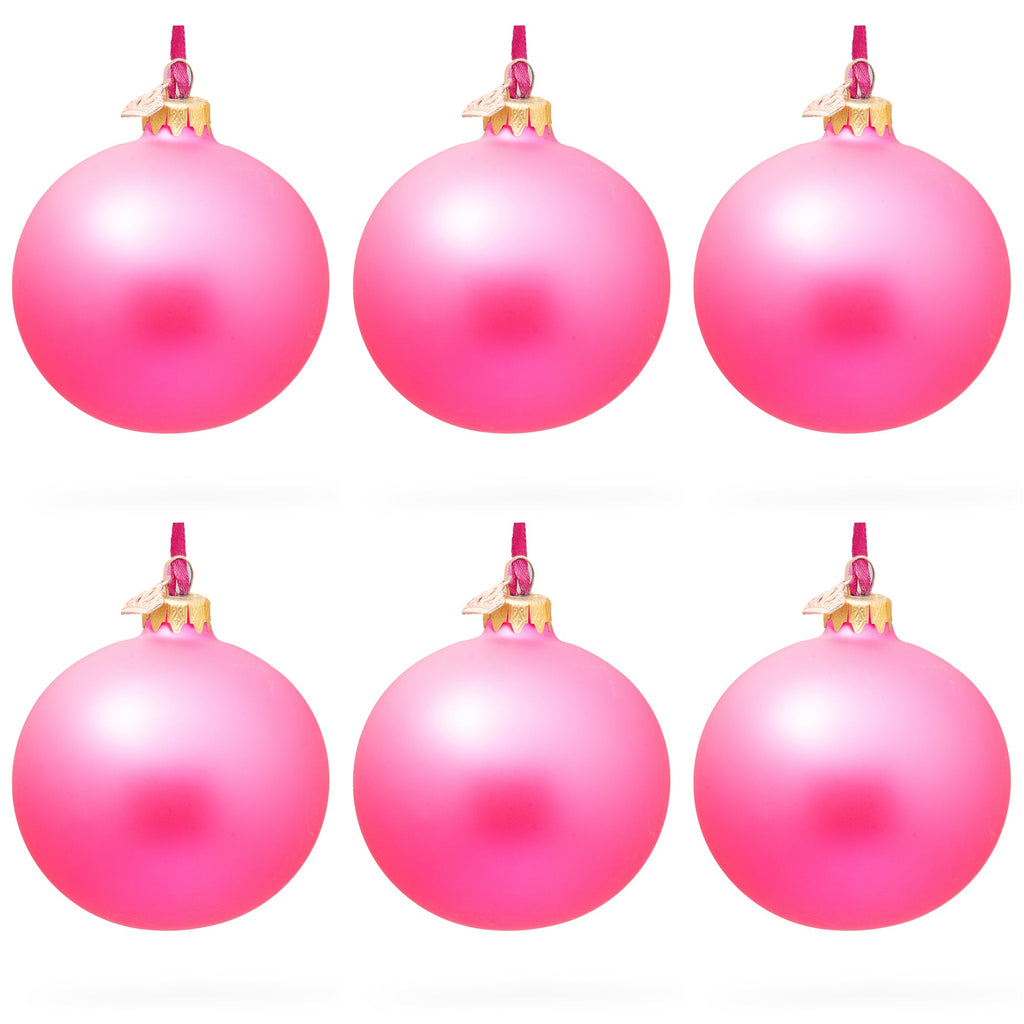 Set of 6 Solid Pink Glass Ball Christmas Ornaments 3.25 Inches