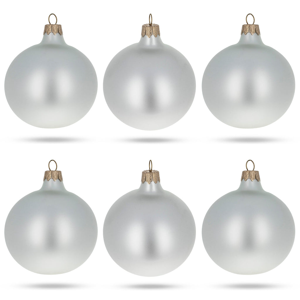 Set of 6 Matte White Glass Ball Christmas Ornaments 3.25 Inches