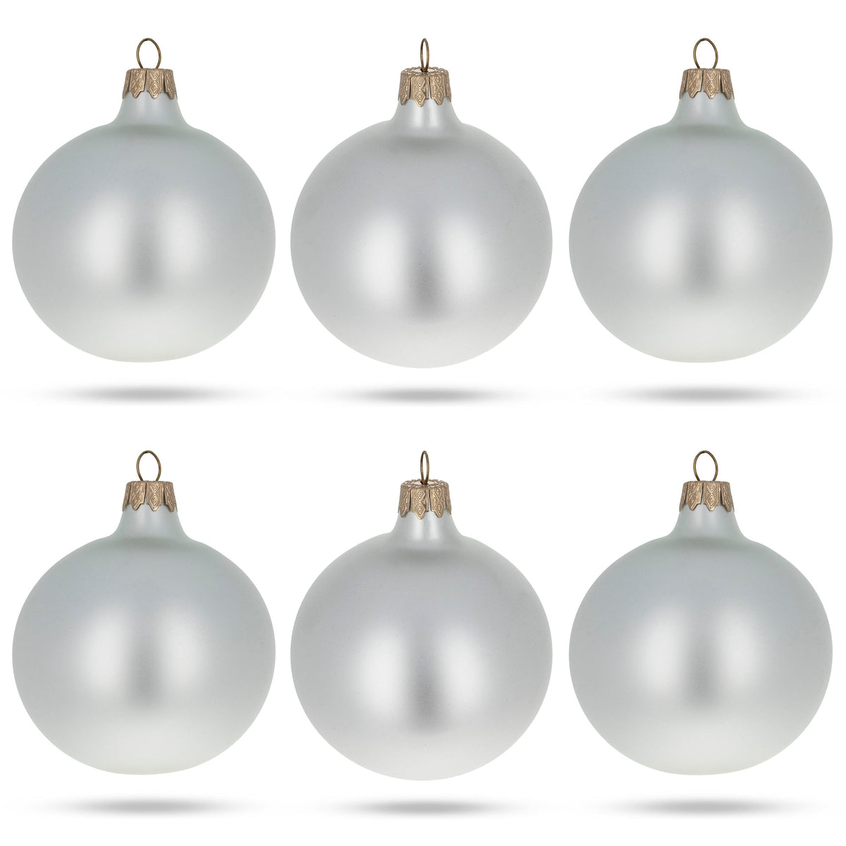 Set of 6 Matte White Glass Ball Christmas Ornaments 3.25 Inches