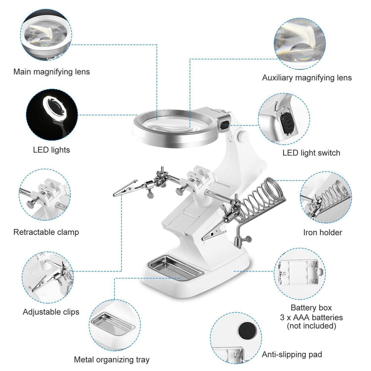 LED Lights Helping Hands Magnifying Glass