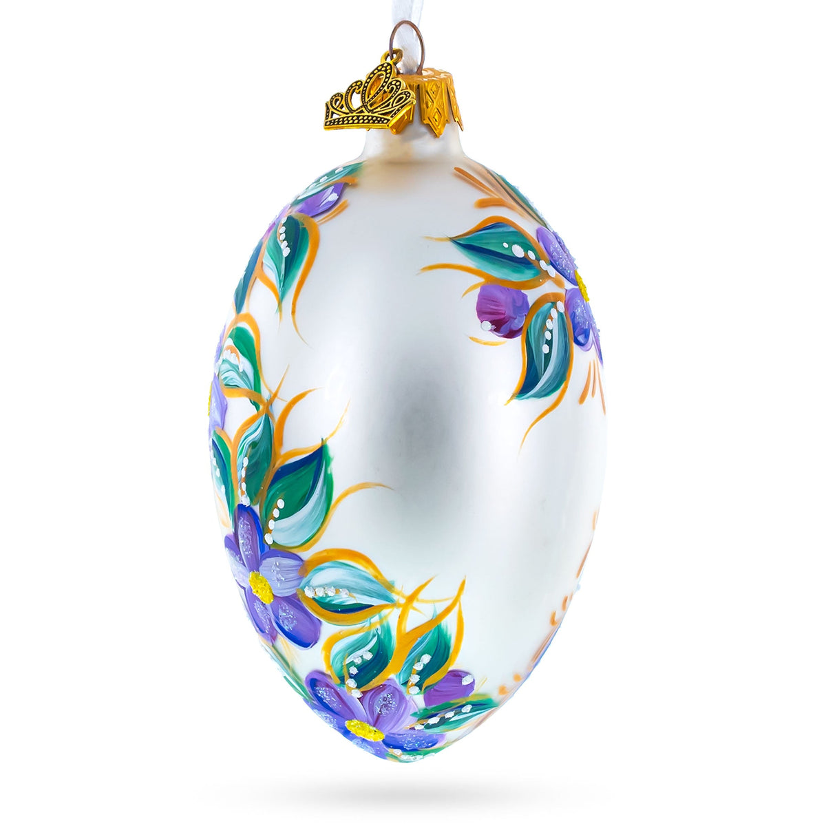 Blye Songbird with Blossoms Glass Egg Ornament 4 Inches