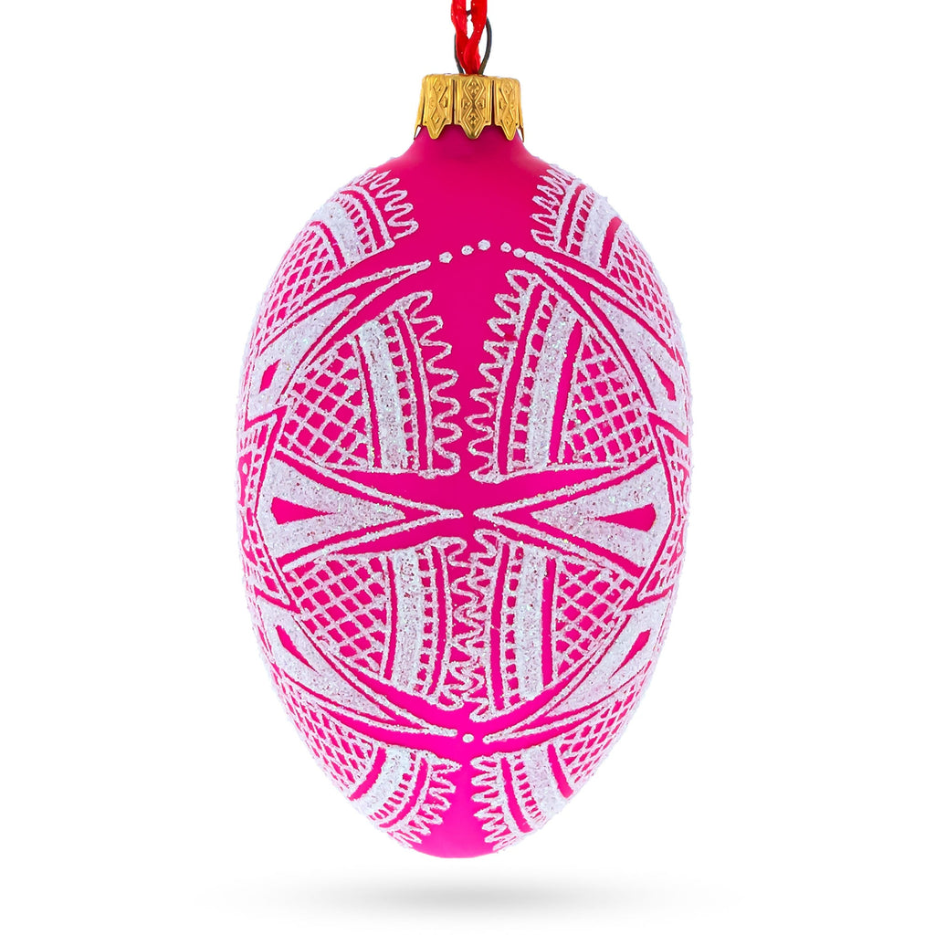 White Star Ukrainian Glass Egg Ornament 4 Inches